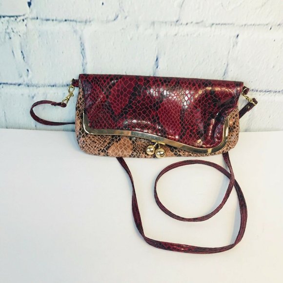 Jessica Simpson Cross Body Clutch Bag Wine & Pink - Picture 2 of 8